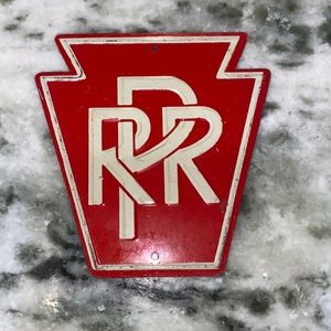 Vintage toy train set tin railroad sign